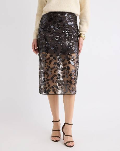 High-Rise Sequins Midi Skirt