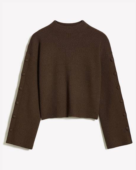 Mock-Neck Sweater with Buttons on Sleeves