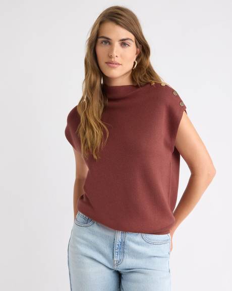 Pull Sans Manches à Col Montant avec Boutons à l'Épaule