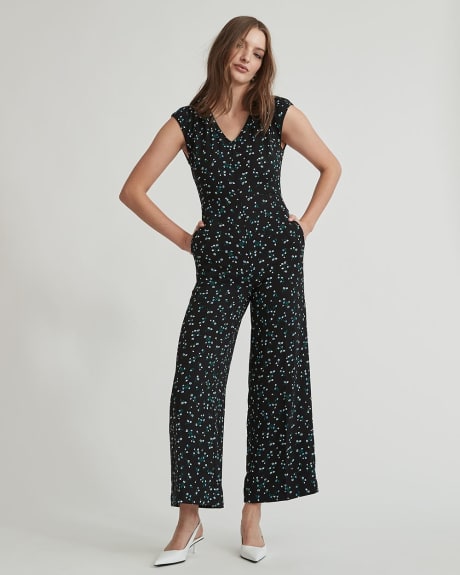 Cap Sleeve V-Neck Jumpsuit with Open Back Detail