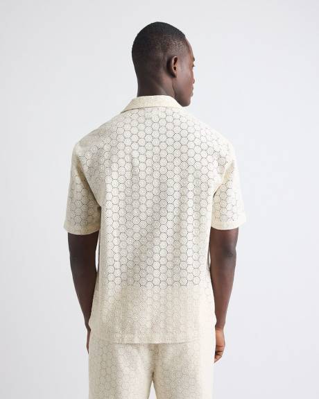 Short-Sleeve Camp-Collar Shirt with Embroidered Details