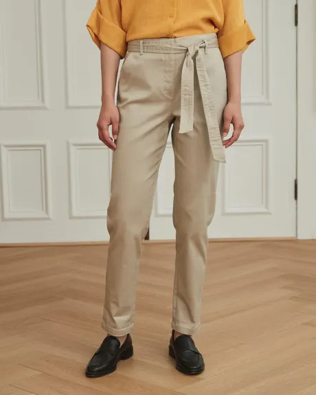 Pantalon Fuselé à Taille Haute Froncée Longueur Cheville
