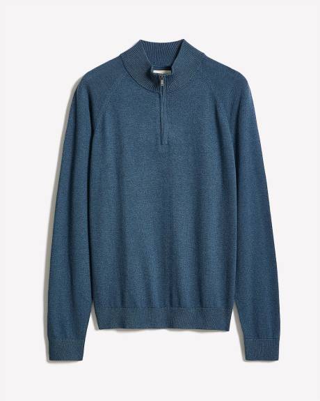 Pull à Col Montant à Demi-Zip et Manches Longues