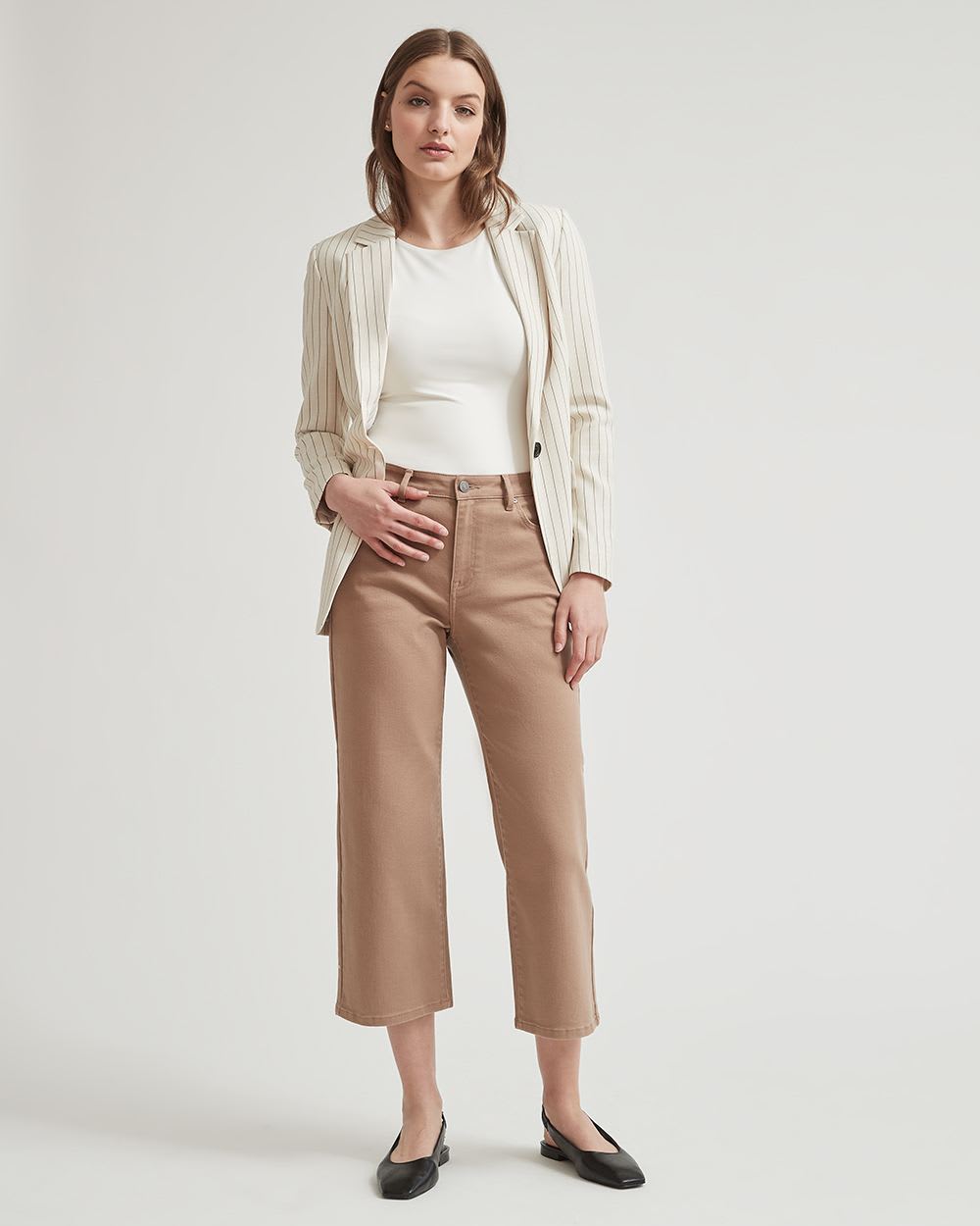 Coloured High-Waist Wide Leg Cropped Jeans