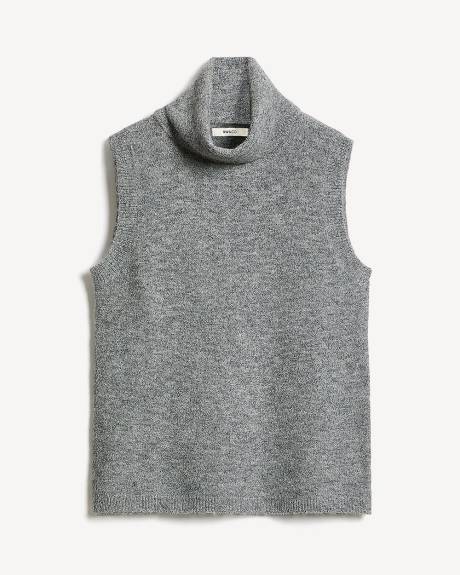 Veste Sans Manches à Col Roulé en Tricot Pelucheux