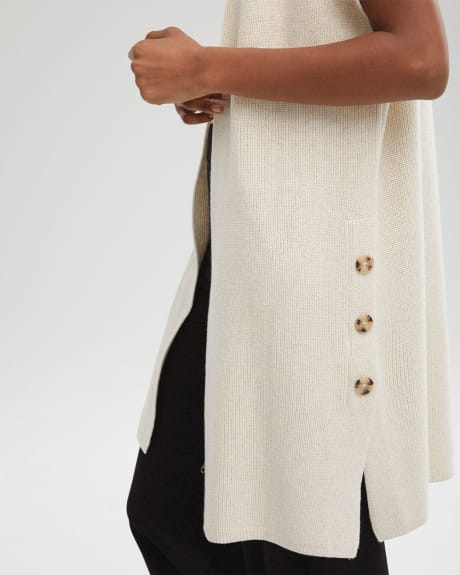 Sleeveless Long Cardigan with Decorative Buttons