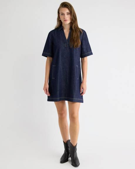 Short-Sleeve Mini Denim Dress