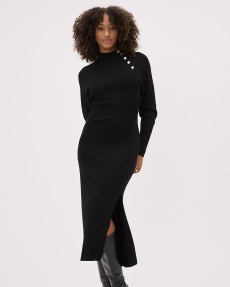 Long-Sleeve Mock-Neck Fitted Ribbed Midi Dress