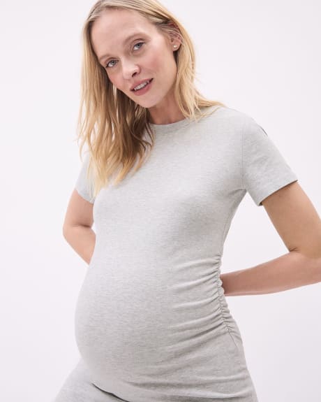 Cotton T-Shirt Dress with Side Shirrings - Thyme Maternity