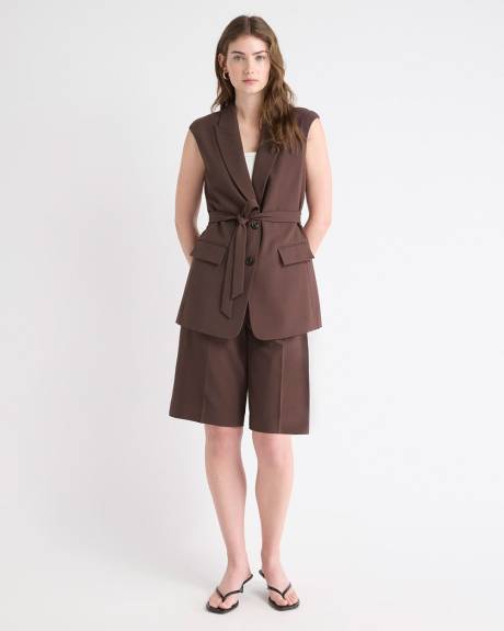 Long Sleeveless Twill Vest