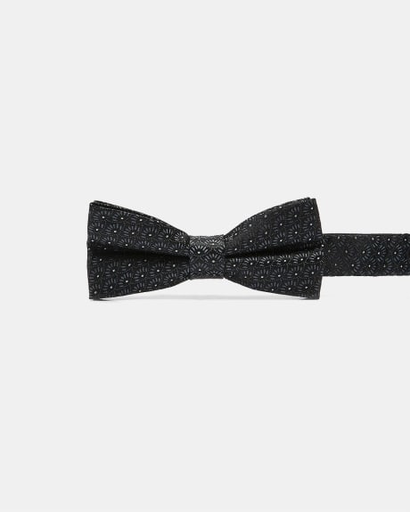 Dark Grey Bow Tie With Tonal Geometric Pattern