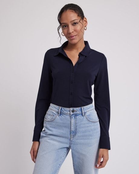 Long-Sleeve Buttoned-Down Crepe Shirt