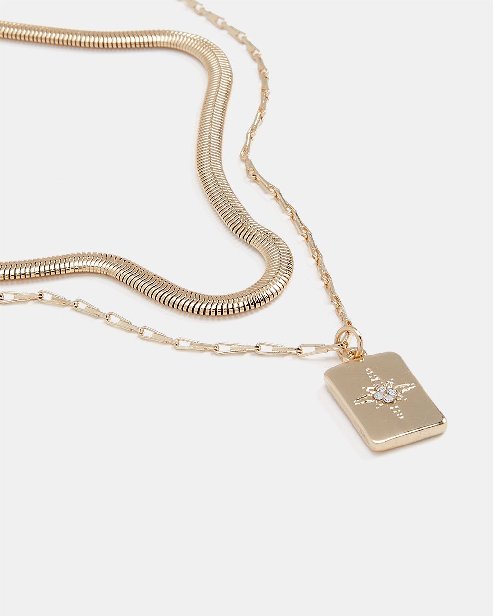 Two-Row Necklace with Square Pendant
