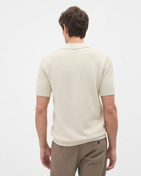 Short-Sleeve Buttoned-Down Cotton Polo Sweater with Camp Collar