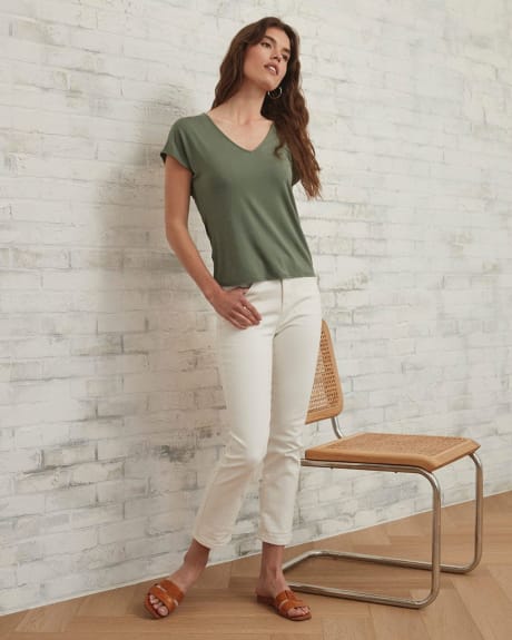 V-Neck T-Shirt with Open Back and Tie