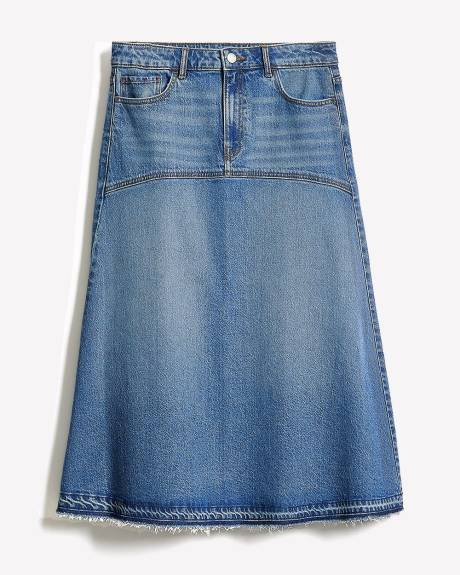 Jupe Midi Évasée en Denim à Délavé Moyen