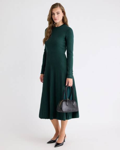 Long-Sleeve Ribbed Midi Sweater Dress