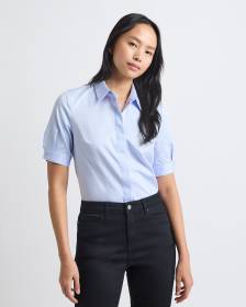 Short-Sleeve Buttoned-Down Poplin Blouse