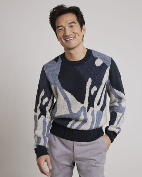 Crew-Neck Sweater with Abstract Landscape