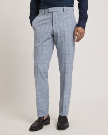 Slim-Fit Blue Checkered Suit Pant