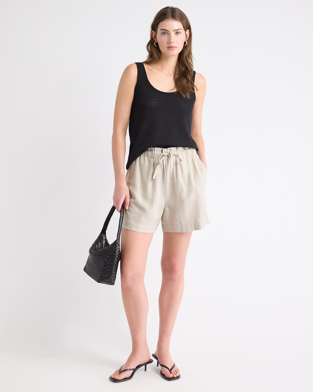 Striped High-Rise Linen-Blend Short