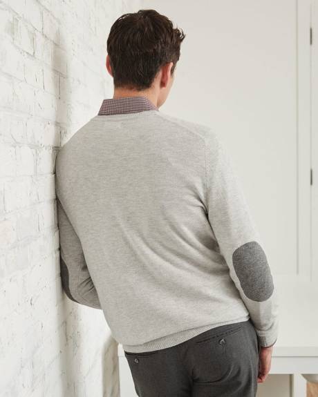 Pull en Tricot &agrave; Col V avec Patchs aux Coudes