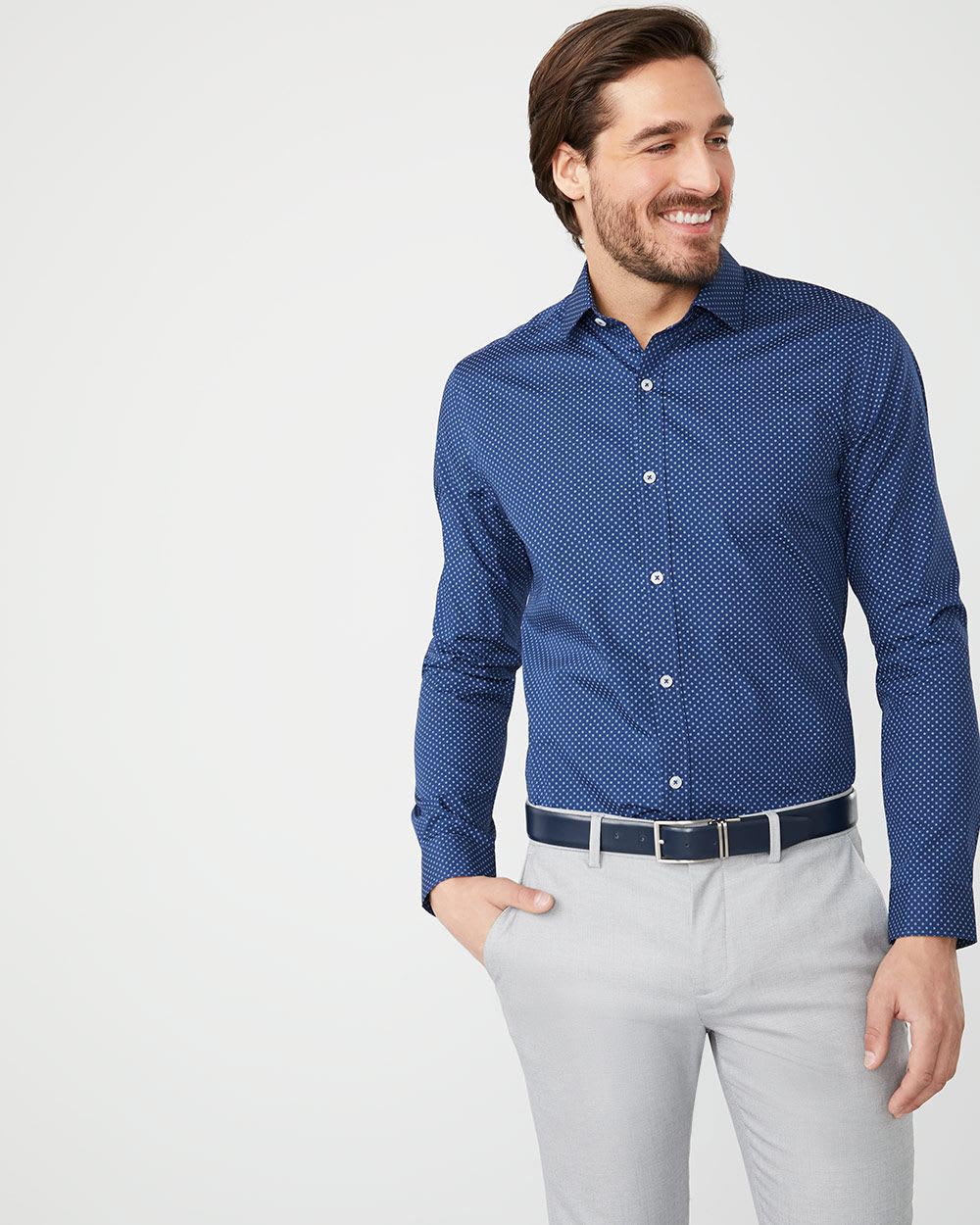 Tailored Fit micro print dress shirt | RW&CO.