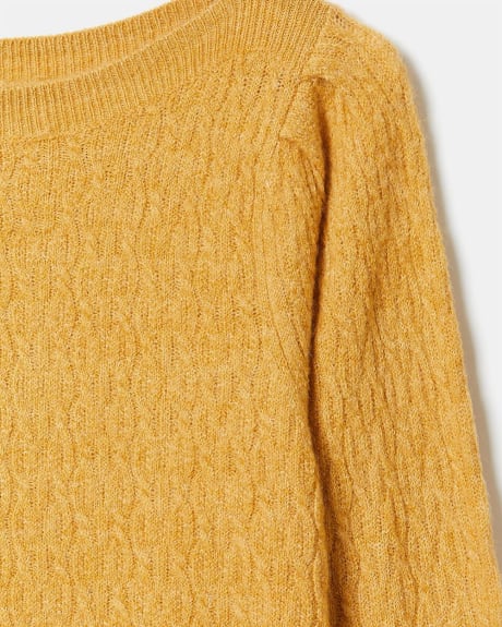 Spongy Cable Knit Boat Neck Sweater