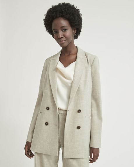 Two Tone Beige Double-Breasted Long Blazer