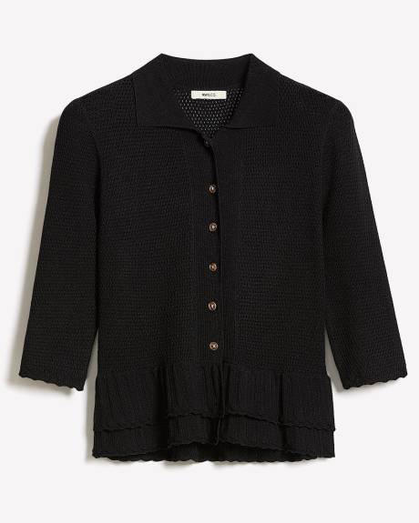 Cardigan à Col Polo et Ourlet à Volants