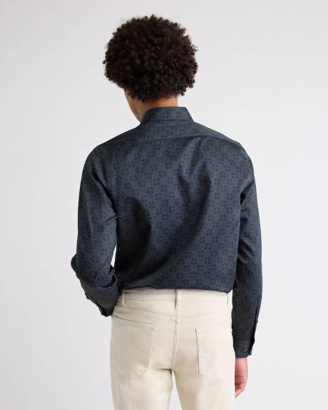 Navy Tailored-Fit Dress Shirt with Geo Pattern