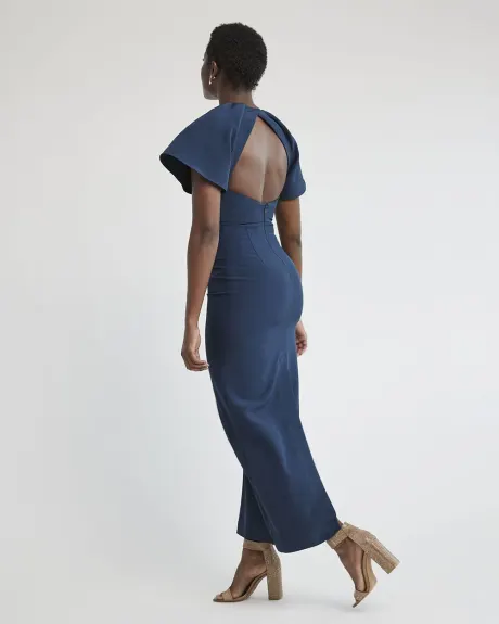 Short-Sleeve Maxi Cocktail Dress with Open Back