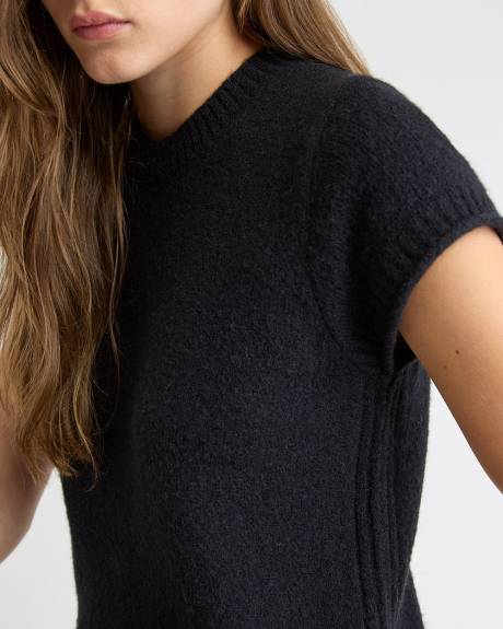 Wool-Blend Cap-Sleeve Crew-Neck Boxy Sweater