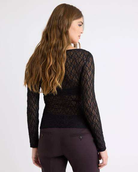 Haut en Dentelle à Manches Longues et Col Bateau