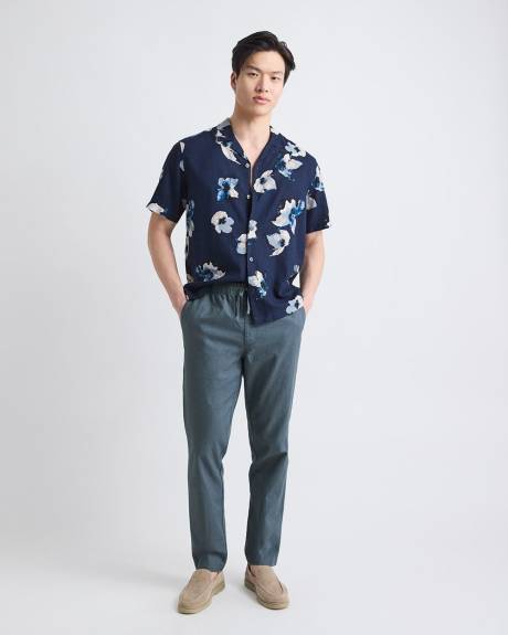 Pantalon en Mélange de Lin à Taille Élastique avec Cordon de Serrage