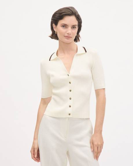 Pull &agrave; Col Polo et Manches aux Coudes