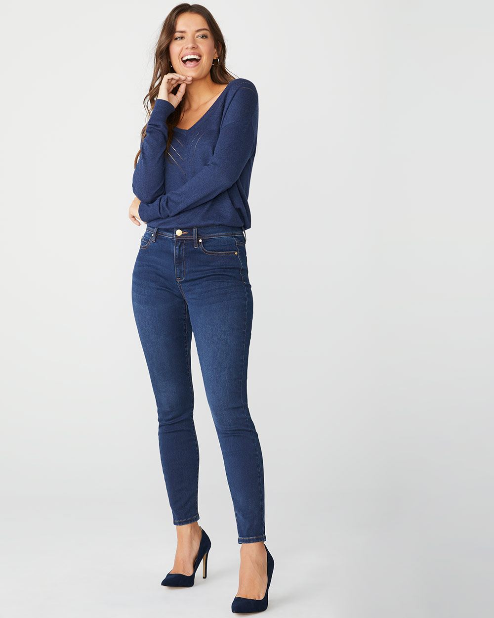 Natalie Mid-rise ankle jegging in rinse wash denim | RW&CO.
