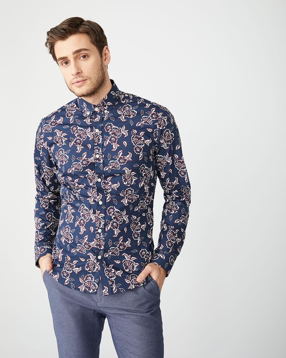 Slim Fit bold floral Shirt | RW&CO.