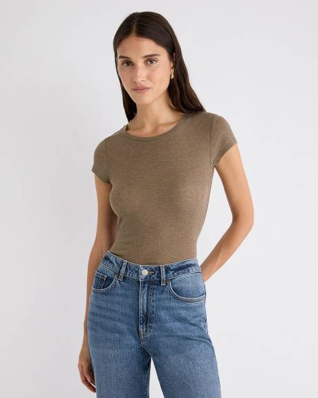 Wool-Blend Crew-Neck Short-Sleeve Top