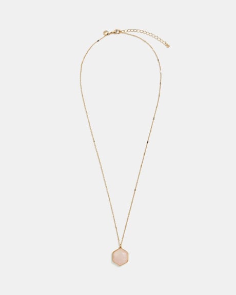 Gold Necklace with Pink Hexagon Stone Pendant