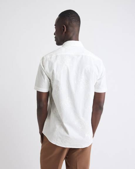 Chemise Habill&eacute;e &agrave; Coupe Ajust&eacute;e &agrave; Manches Courtes avec Motif Fleuri Brod&eacute;