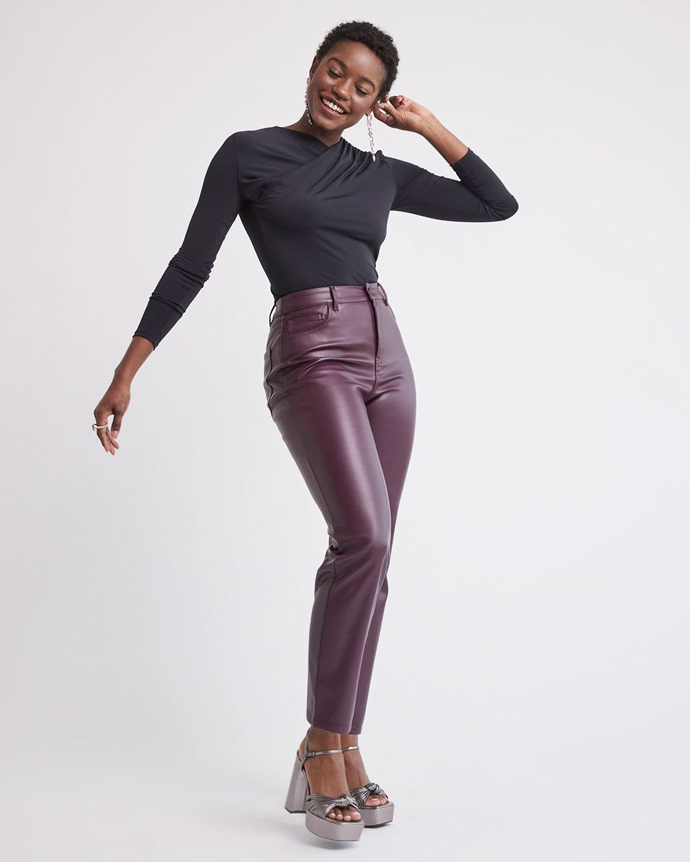 Straight-Leg High-Rise Faux Leather Pant