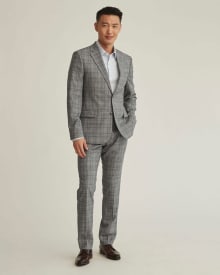 Slim Fit Light Grey 40-Hour Suit Pant with Blue Checkered Print