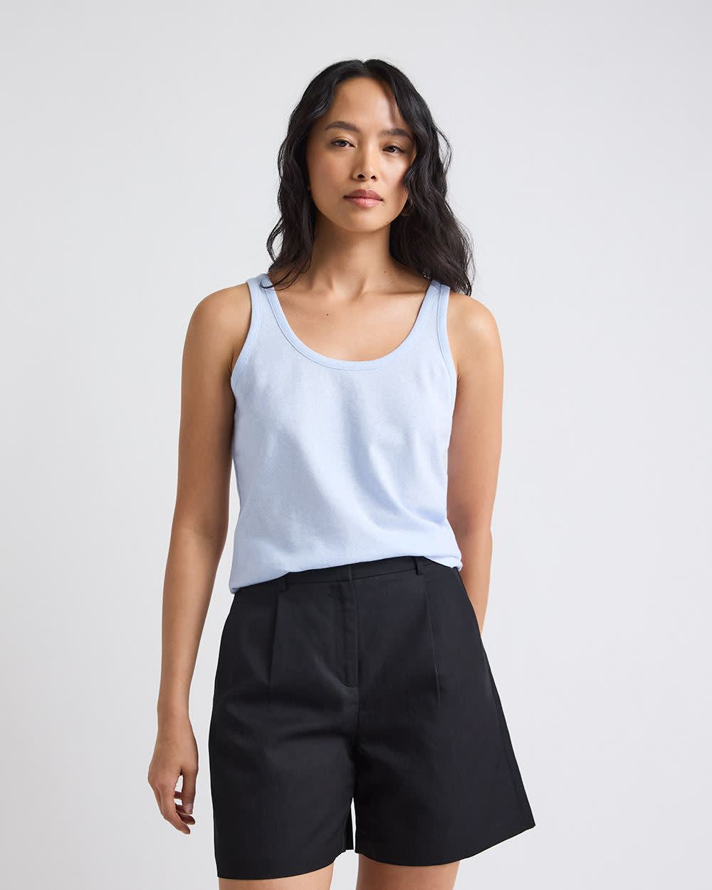Crew-Neck Linen-Blend Tank Top