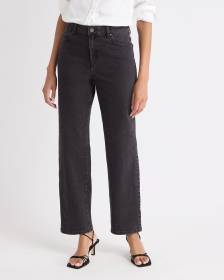 Dark Grey High-Rise Straight-Leg Jeans