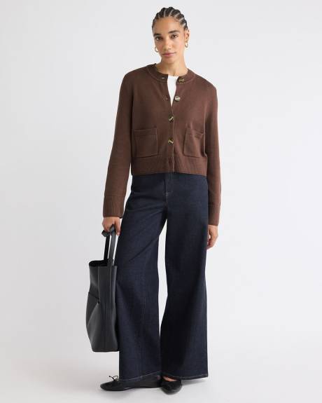 Cropped Boxy Merino-Blend Cardigan with Pockets