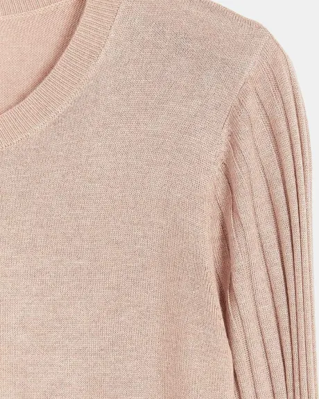 Crew Neck Sweater with Ribbed Puffy Sleeves