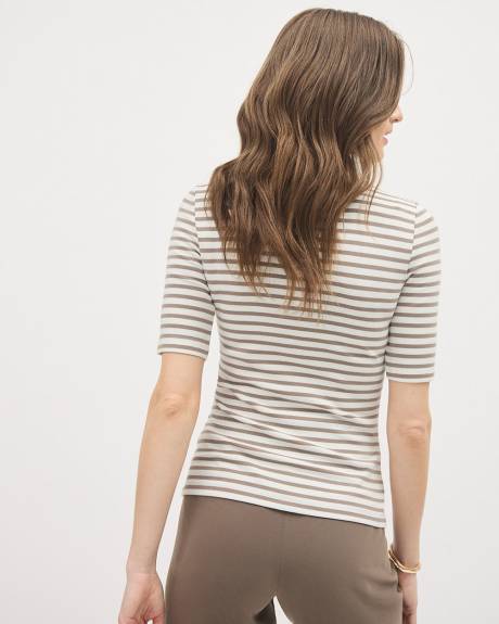 T-Shirt Ray&eacute; &Agrave; Coupe Ajust&eacute; &agrave; Manches aux Coudes et Col Rond