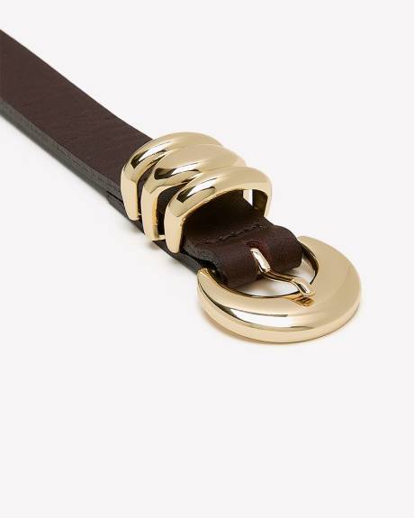 Ceinture Étroite en Cuir avec Boucle Arrondie