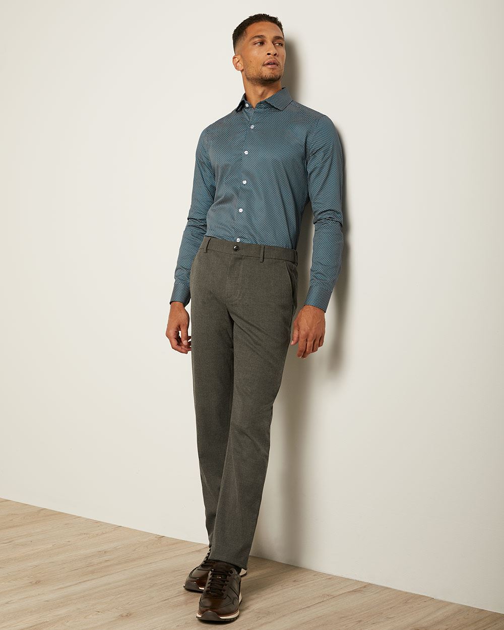 Slim fit Patterned Teal Dress shirt RW&CO.